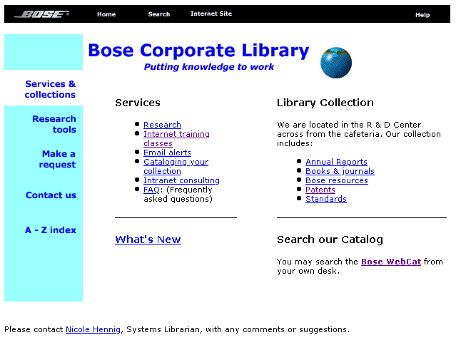 screen shot of new library home page