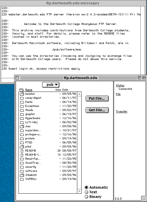 screen shot of ftp session